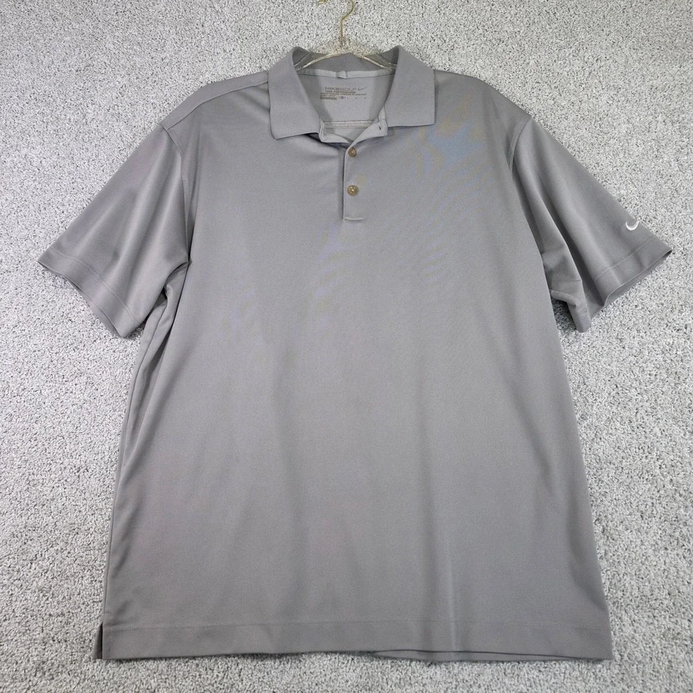 Nike Golf Men L Dri-Fit Short Sleeve Tour Performance Polo Shirt Gray Swoosh